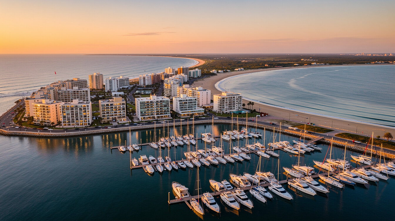Punta del Este skyline along the bay at sunset