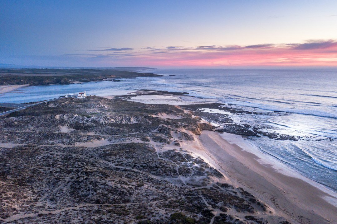 Aerial view of José Ignacio coastline at golden hour