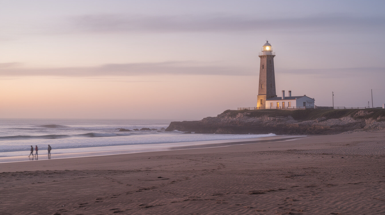 Lighthouse and beach in José Ignacio at dusk